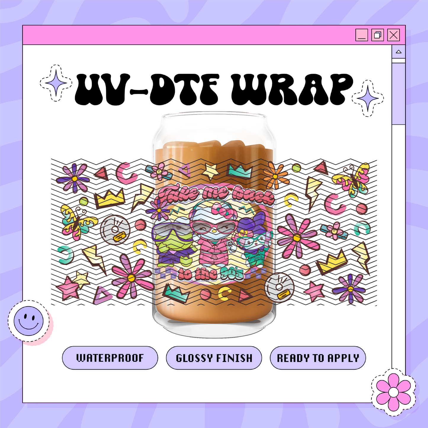Kawaii 90's Kitty- 16oz Glass Wrap