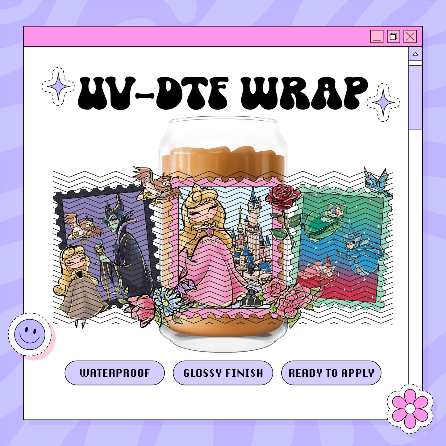 Dis Beauty Sleep Stamps - 16oz Glass Wrap