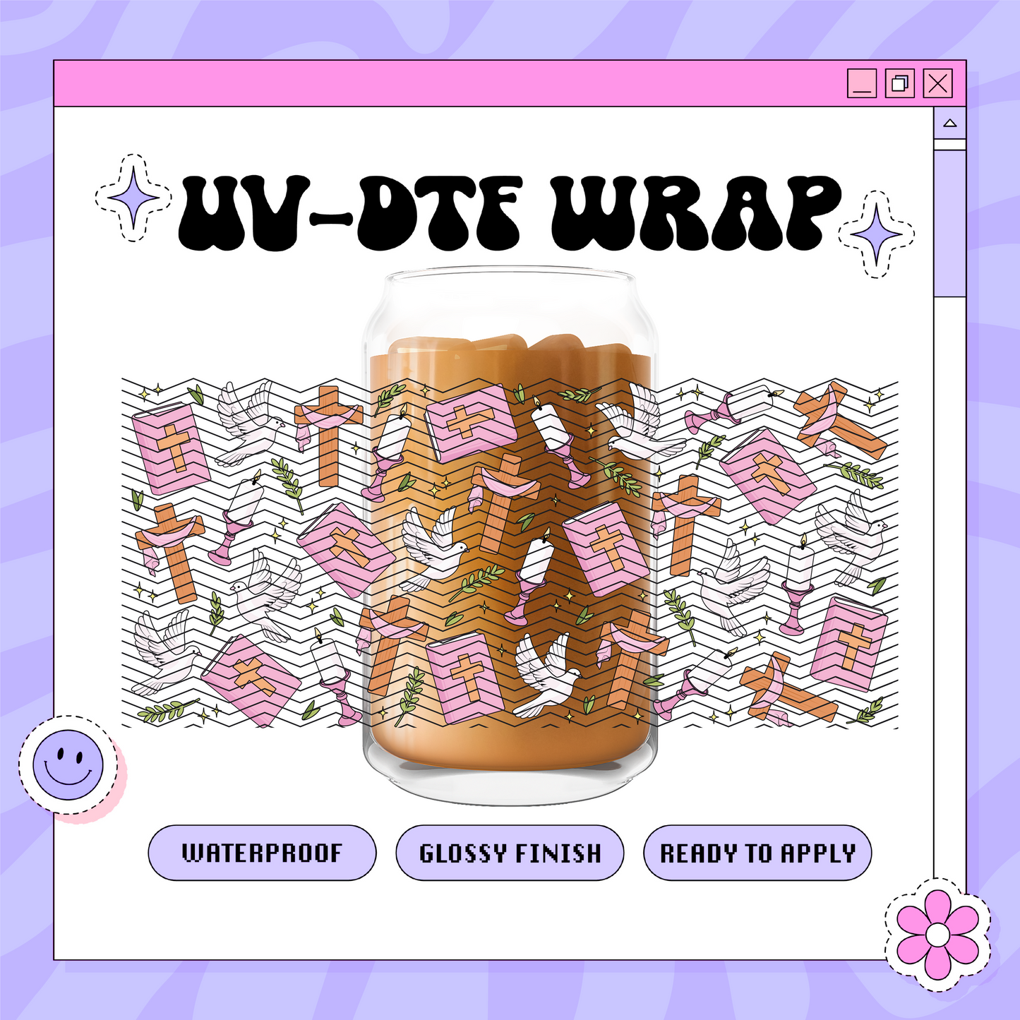 Jesus Pink+Doves- 16oz Glass Wrap