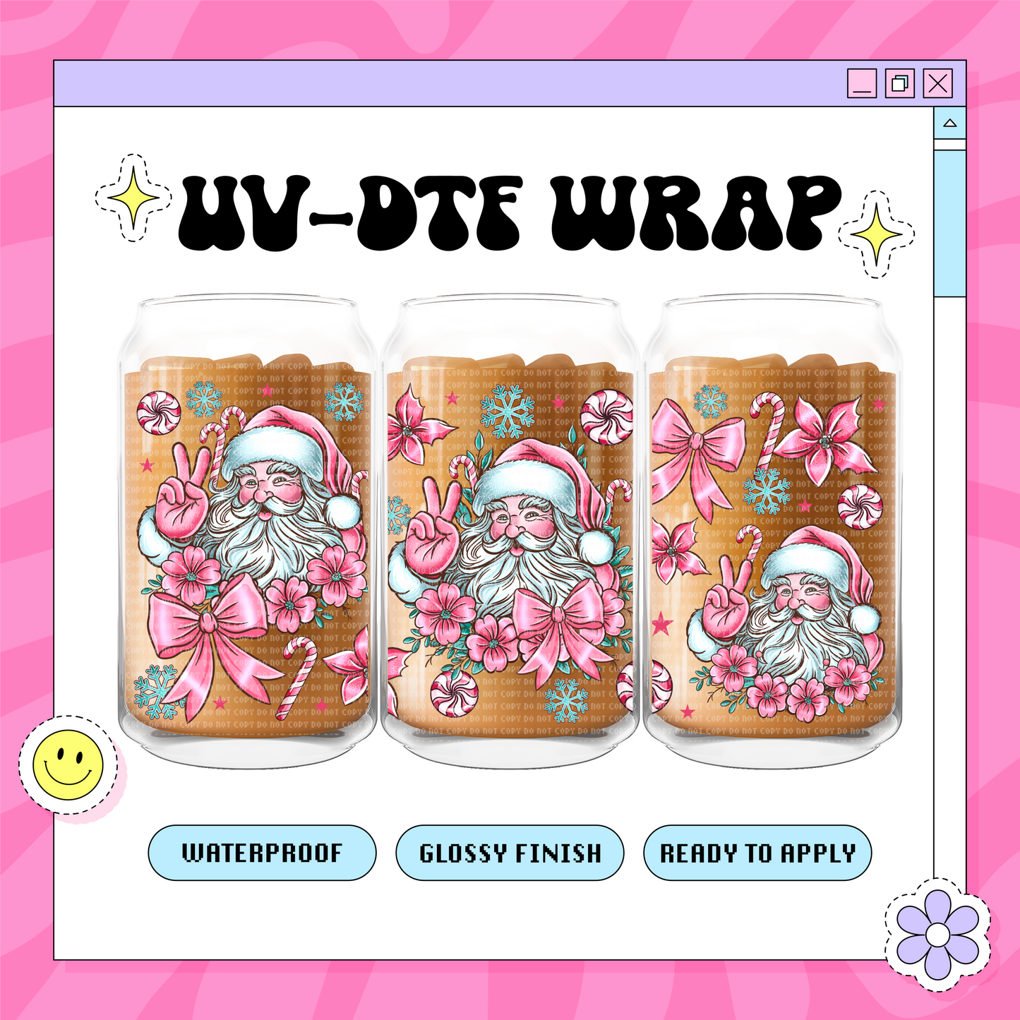 Pink Santa Xmas - 16 oz Glass Wrap