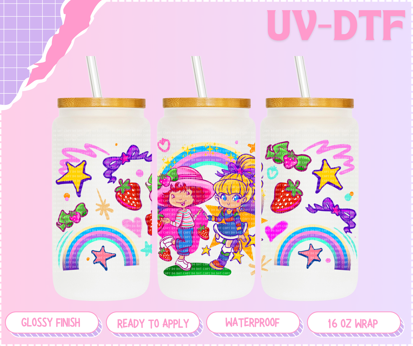 Rainbow & Strawberry - 16 Oz UV DTF Wrap