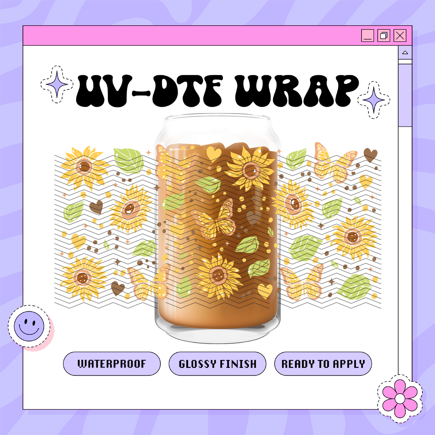 NT Sunflowers Butterfly - 16oz Glass Wrap