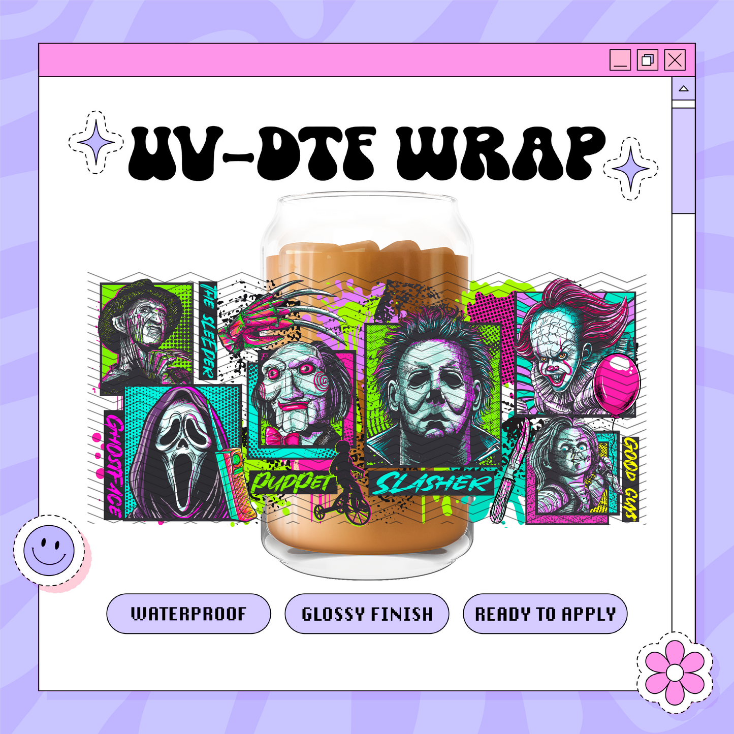 Spooky Iconic Movies - 16oz Glass Wrap