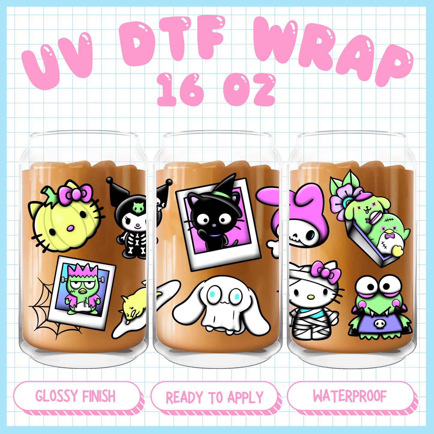 Kawaii Spooky Friends
- 16 oz UV DTF WRAP