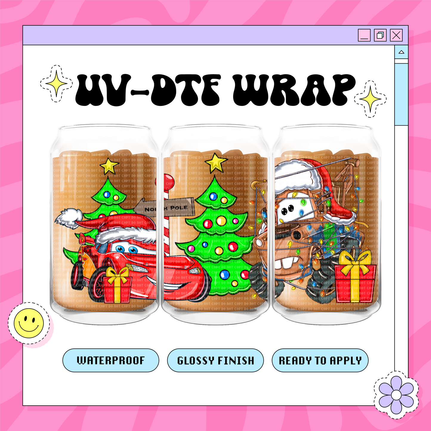 Cars Xmas - 16 oz Glass Wrap