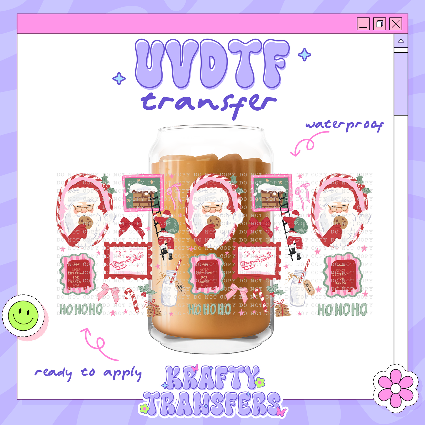 Xmas Pink Santa - 16oz Glass Wrap