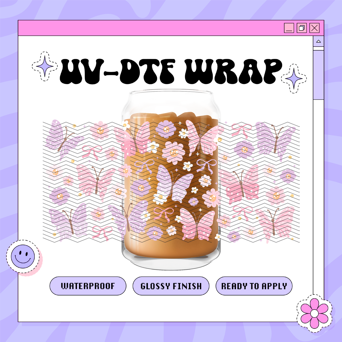 NT Butterflies Pink&Purple - 16oz Glass Wrap