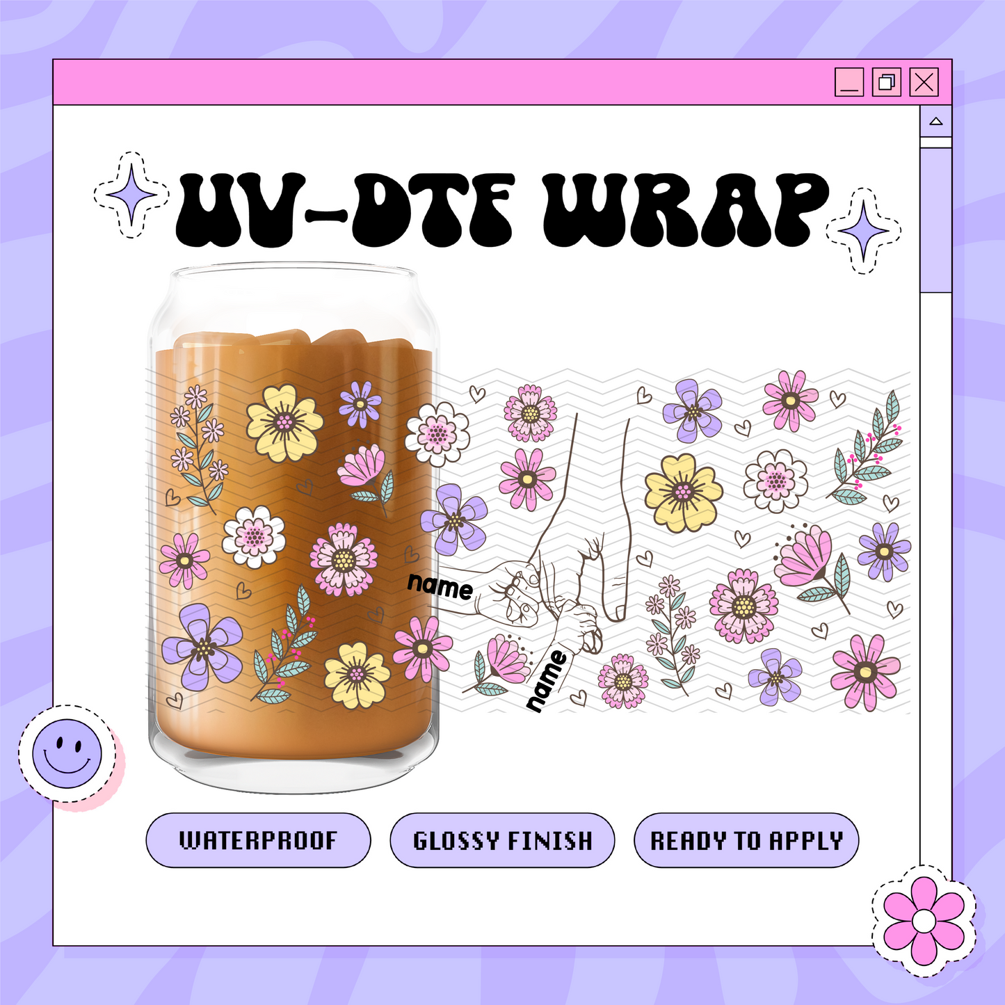 Mama Finger Names Custom - 16oz Glass Wrap (READ DESCRIPTION)