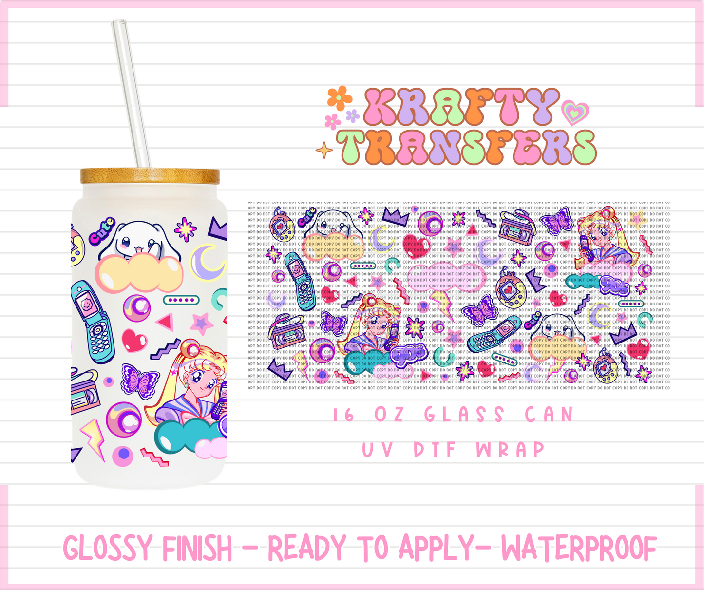 90s Nostalgic Kawaii- 16 Oz UV DTF Wrap