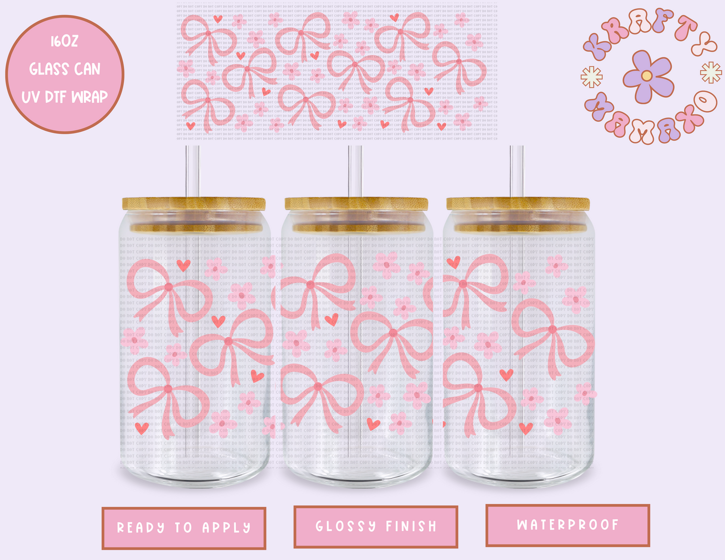 Pink Bows - 16 Oz UV DTF Wrap