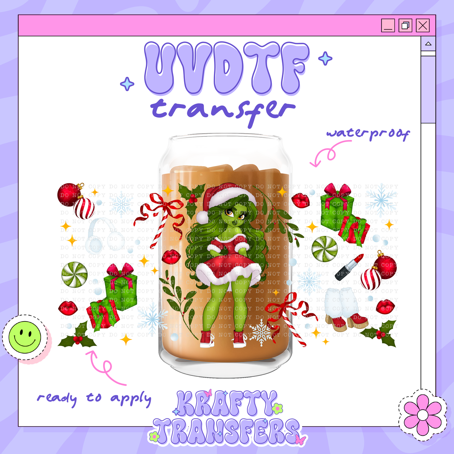 Xmas Grinchy Girl - 16oz Glass Wrap