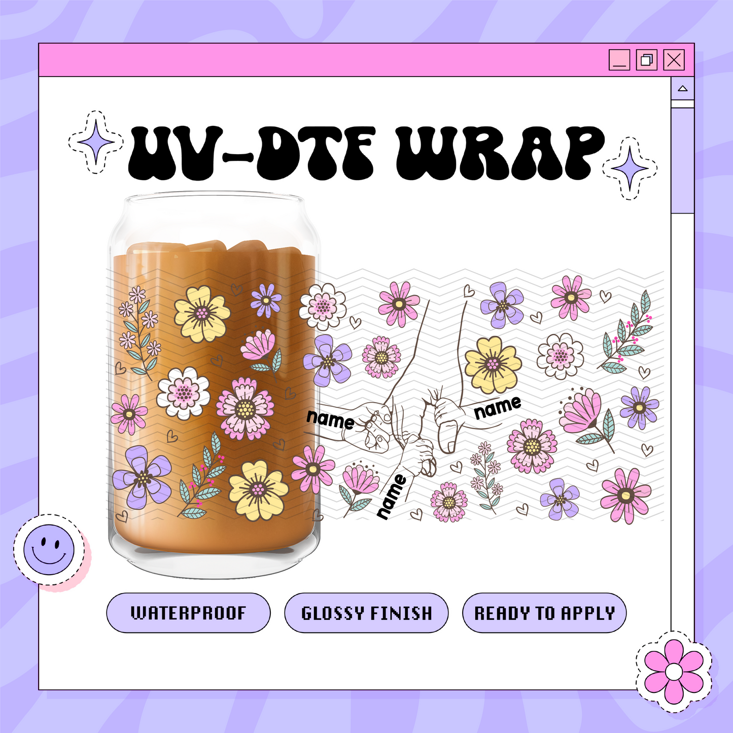 Mama Finger Names Custom - 16oz Glass Wrap (READ DESCRIPTION)