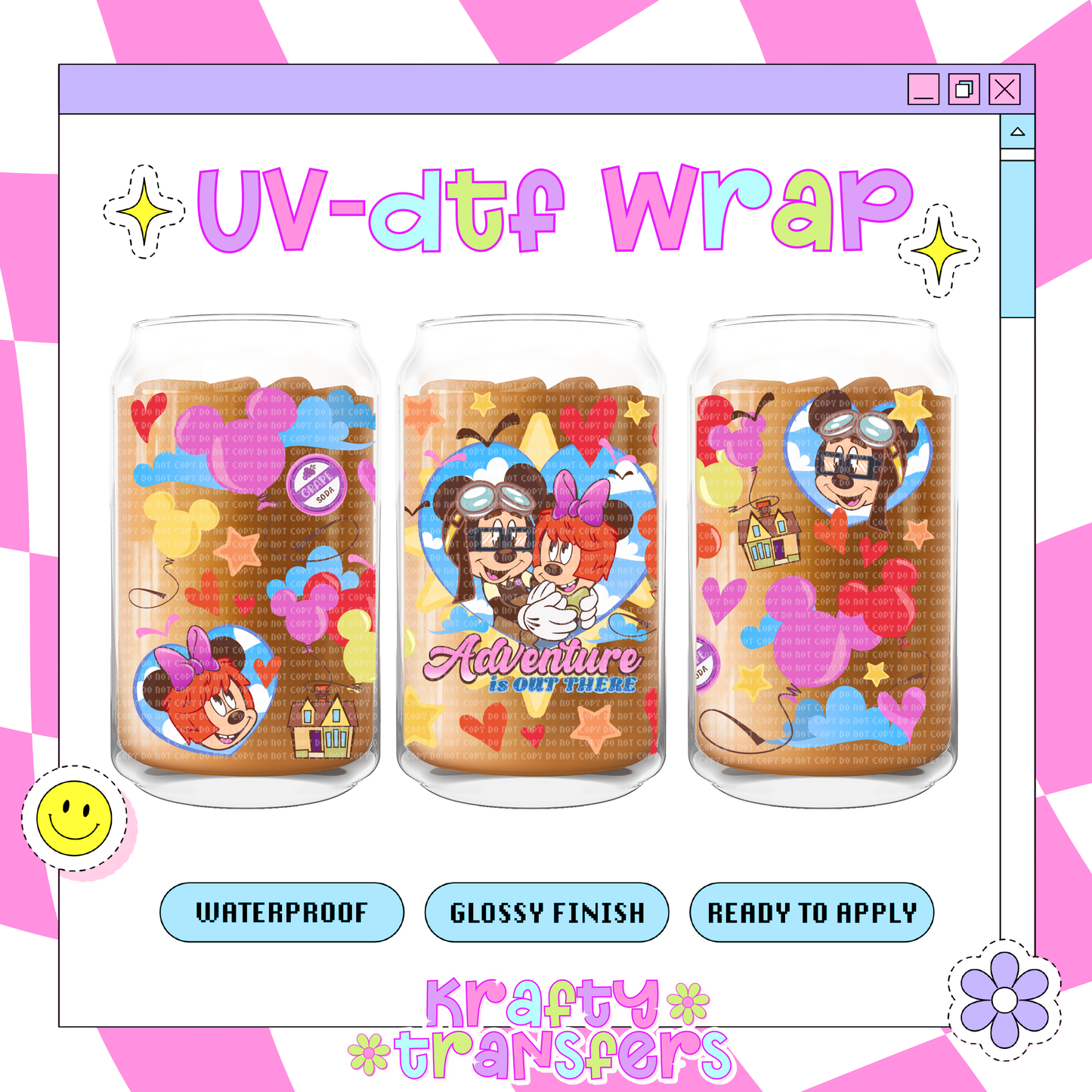 Mouses Adventure Love - 16 oz Glass Wrap