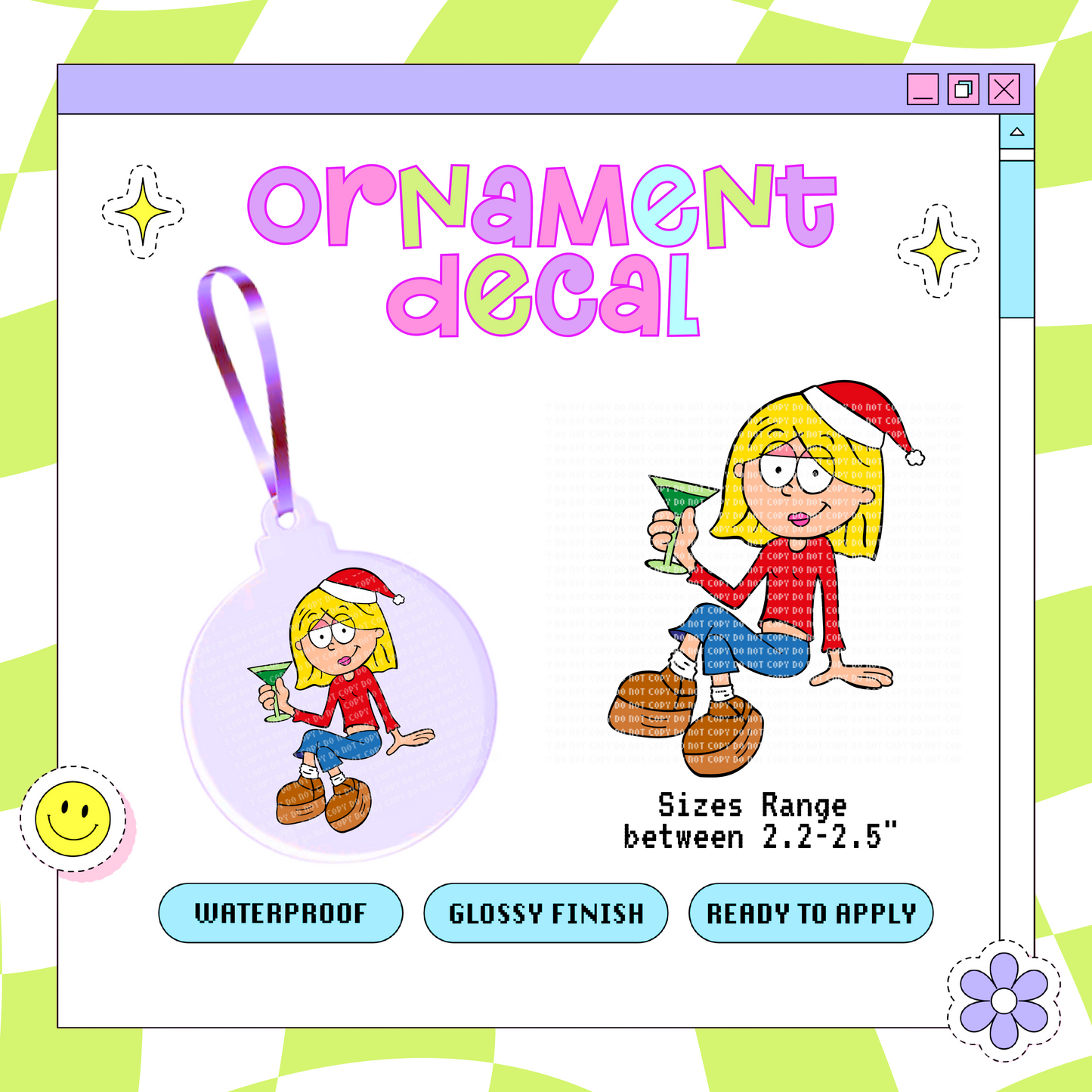 Sitting Xmas Lizz - Ornament Decal