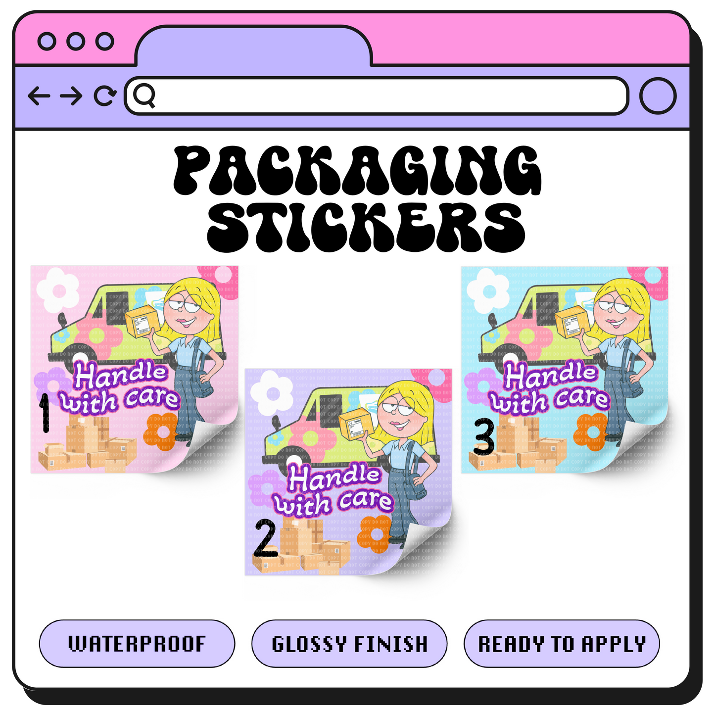 Handle with care - Sticker Packaging - 100 Stickers ( 3'' )
