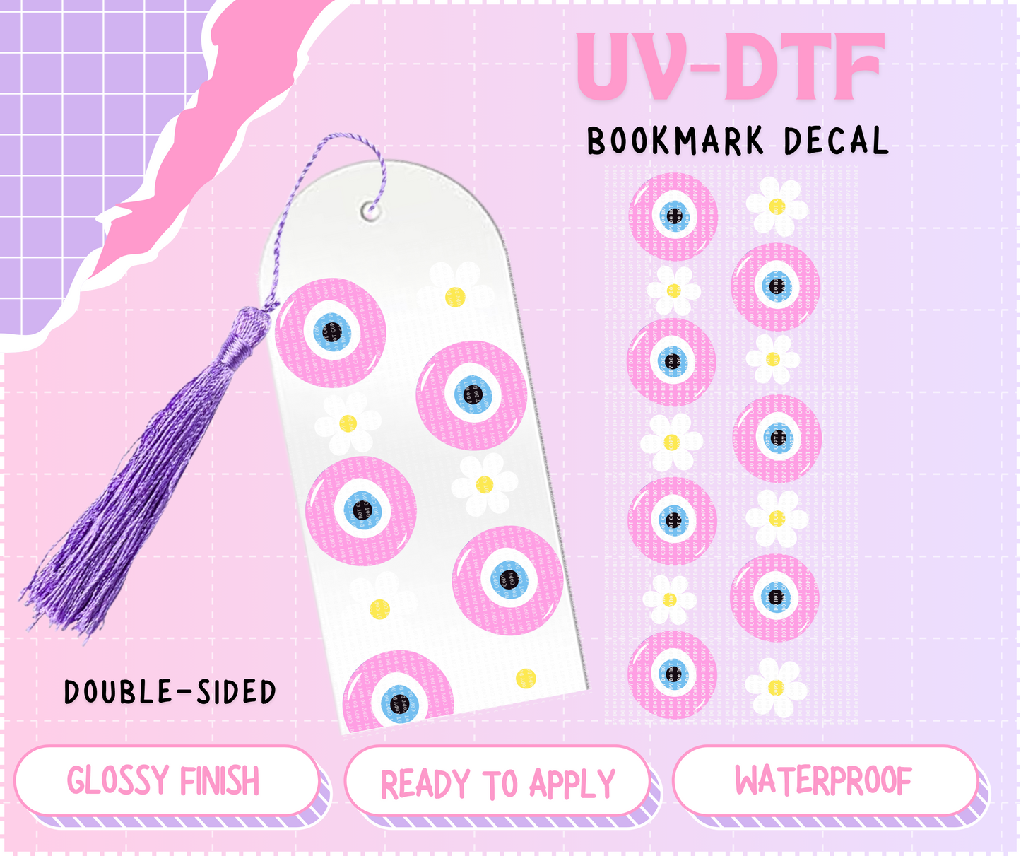 Evil Eye Pink Bookmark | Double Sided UV-DTF Decal