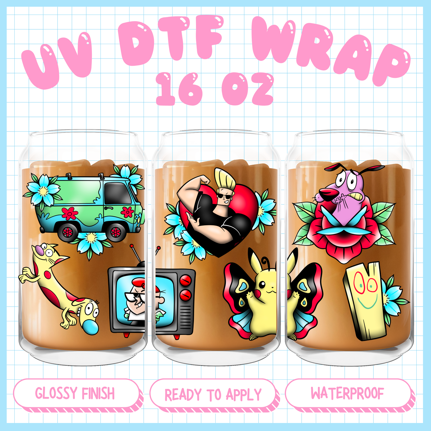 Throwback Cartoons
- 16 oz UV DTF WRAP