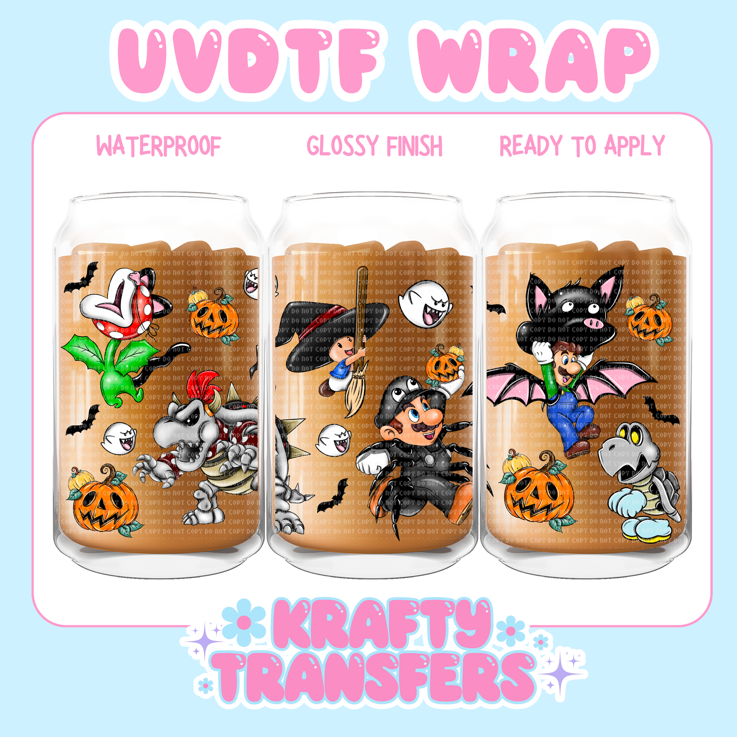 Mario & Friends Spooky - 16 oz UV DTF WRAP
