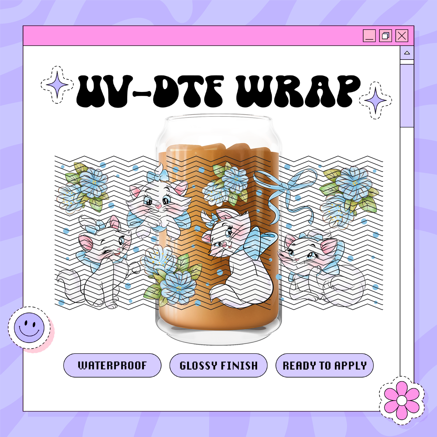 Cat Blue Bow - 16oz Glass Wrap