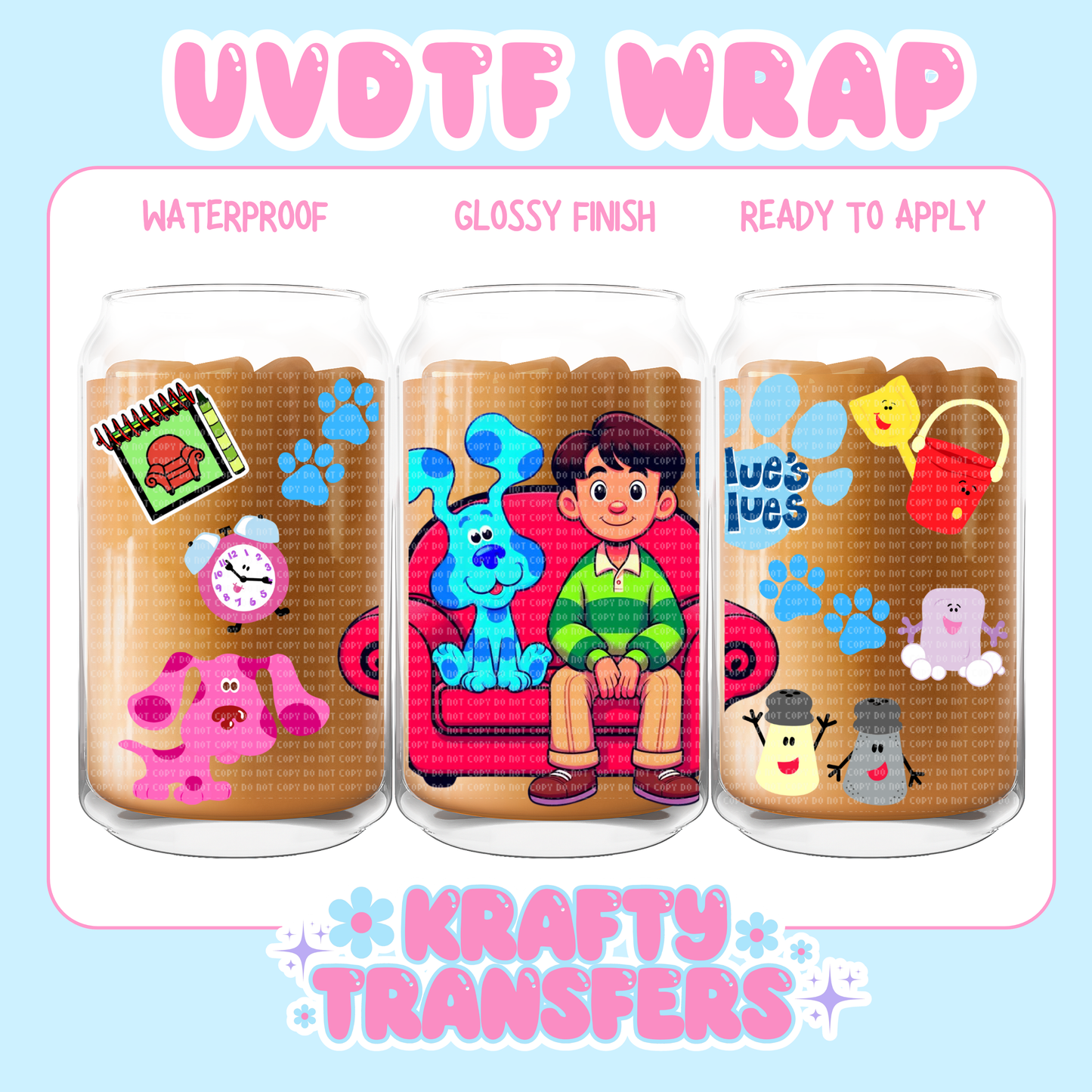 Blue Dog & Friends - 16 oz UV DTF WRAP