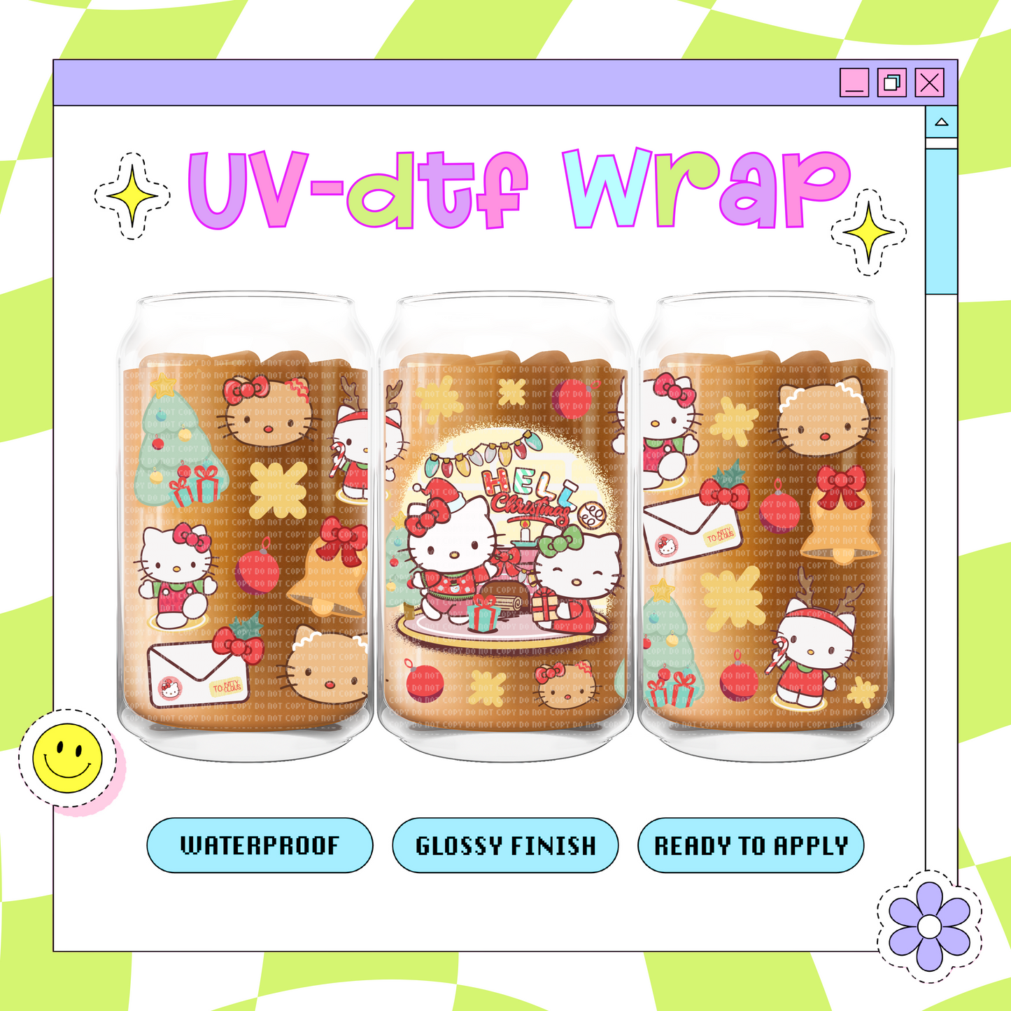 Hello Xmas Kawaii - 16 oz Glass Wrap