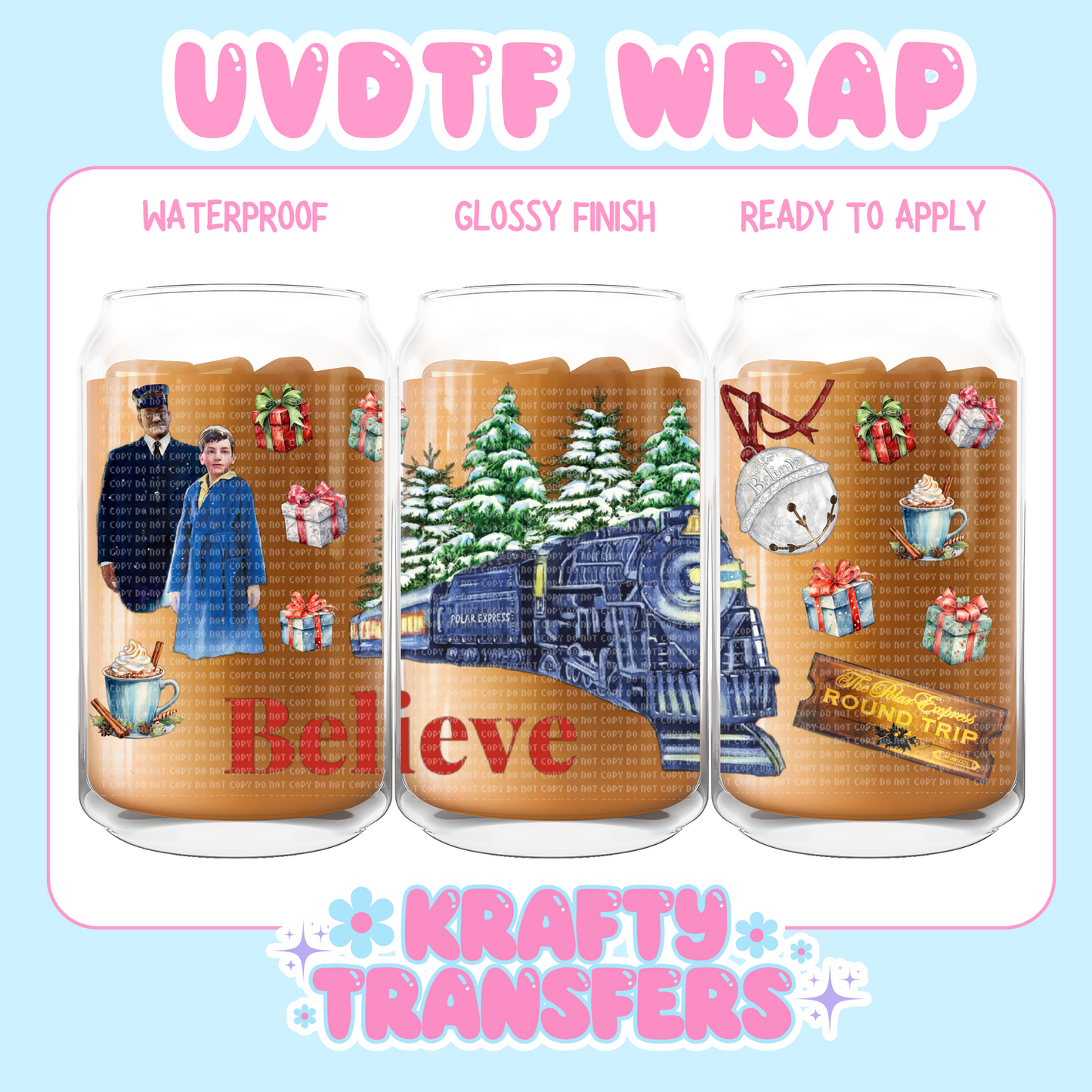 Polar Express Xmas - 16 oz UV DTF WRAP