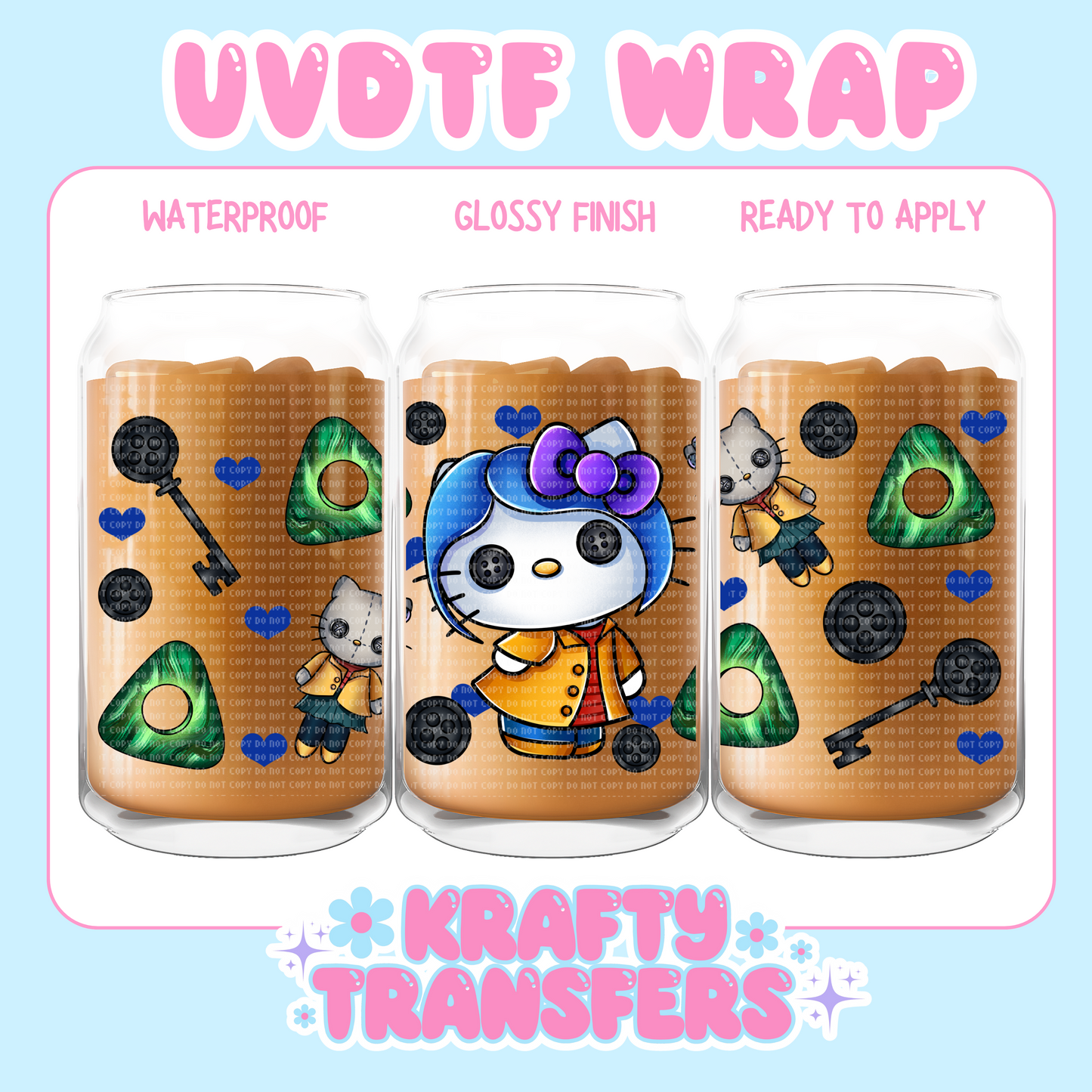 Kawaii Kitty Button Girl - 16 oz UV DTF WRAP