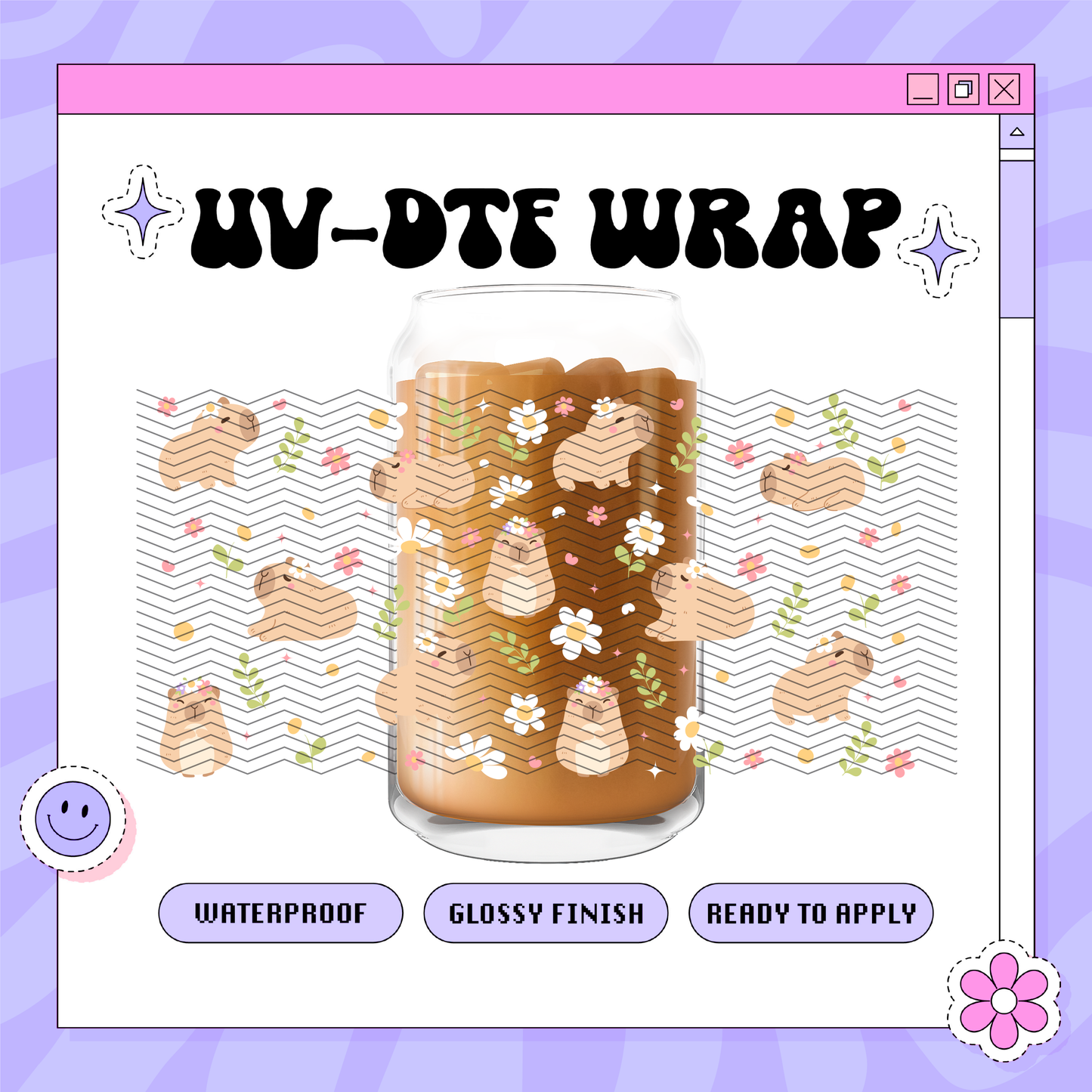 Kawaii Capybara Flowers - 16oz Glass Wrap