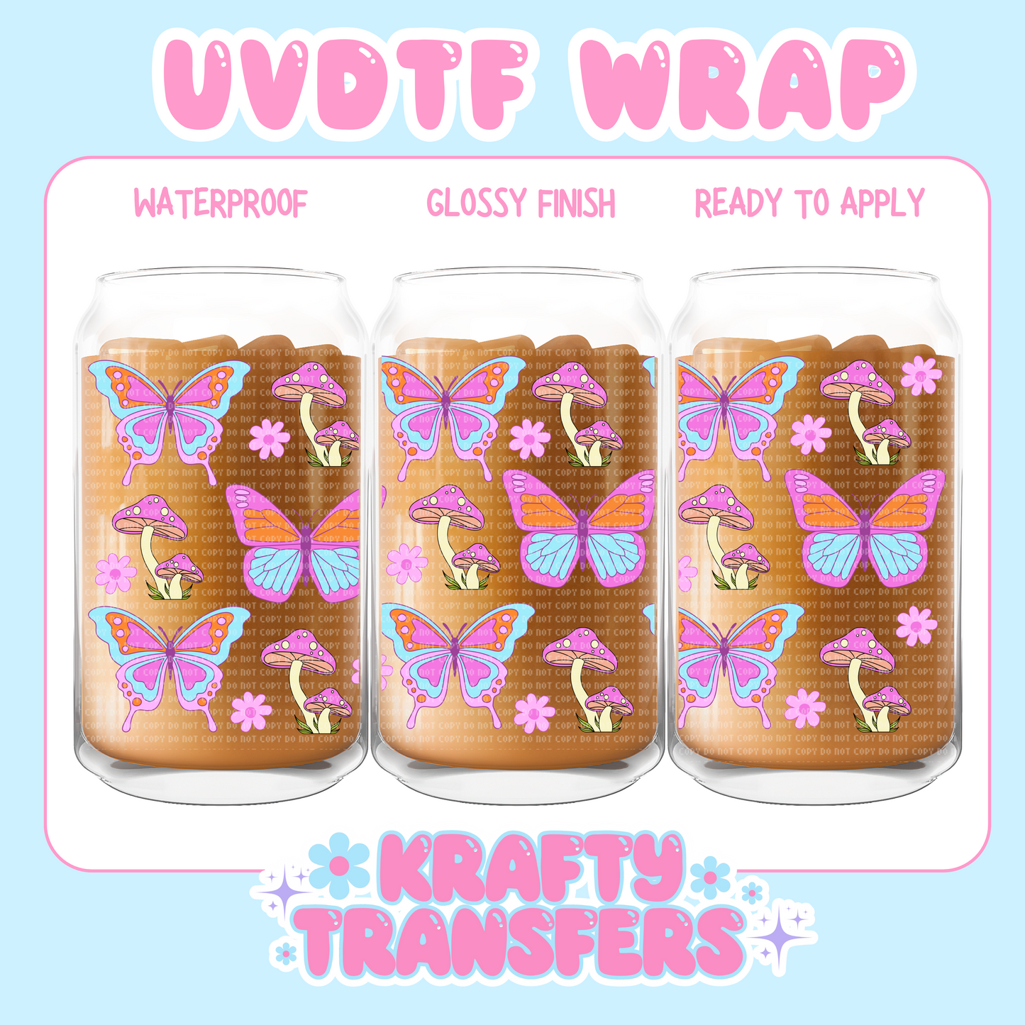 Colorful Butterflies - 16 oz UV DTF WRAP