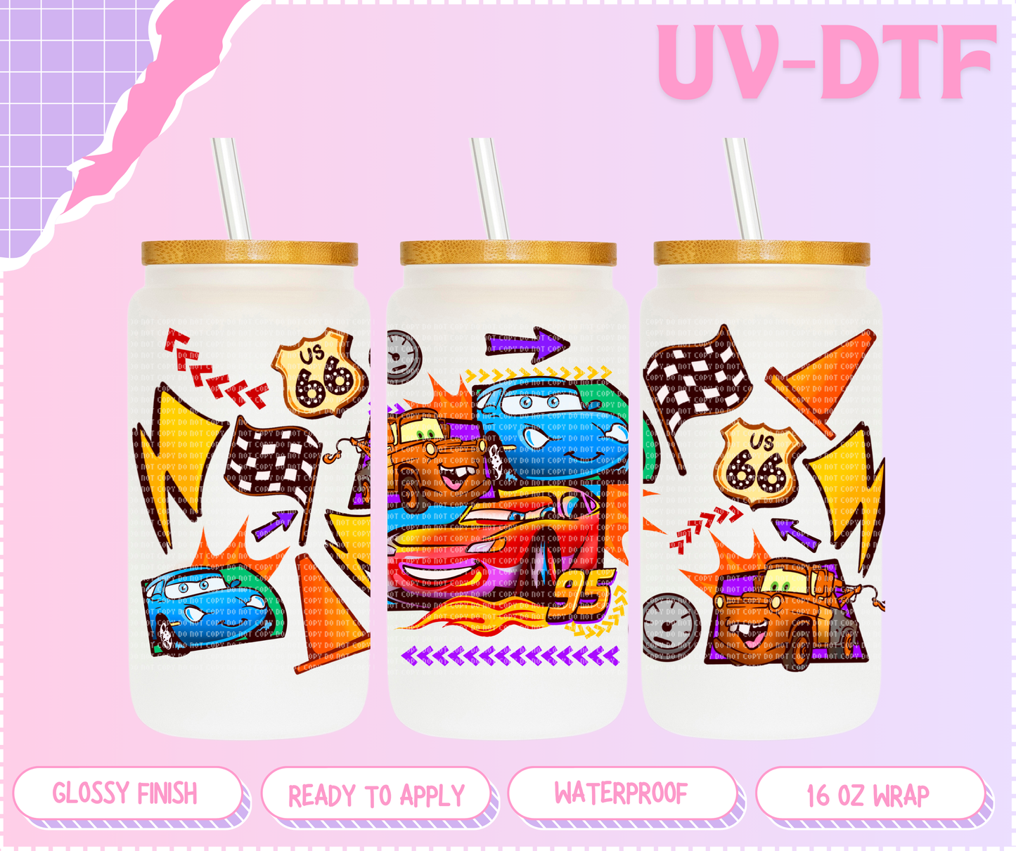 Cars Race - 16 Oz UV DTF Wrap