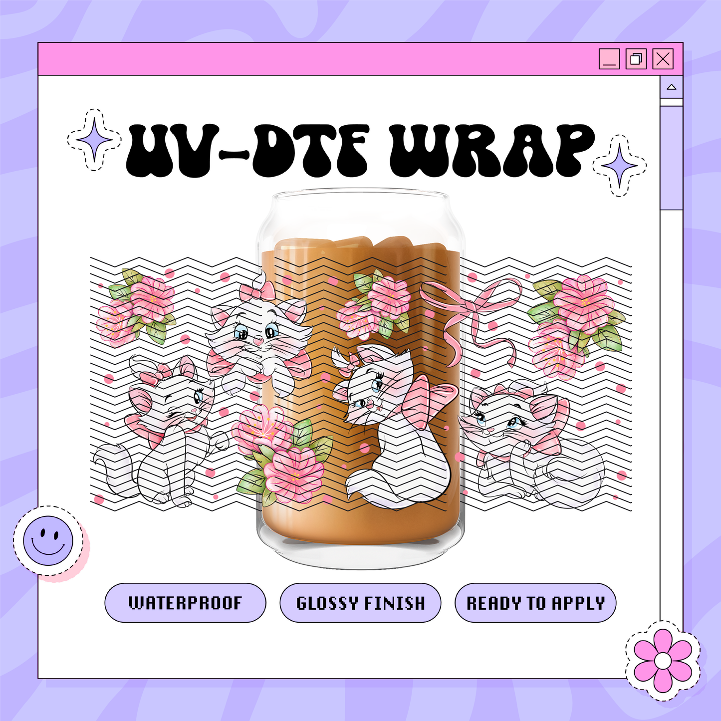 Dis Cat Pink Bow - 16oz Glass Wrap
