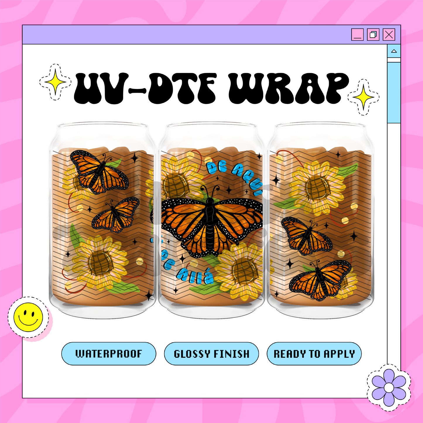 De Aqui Butterfly - 16oz Glass Wrap