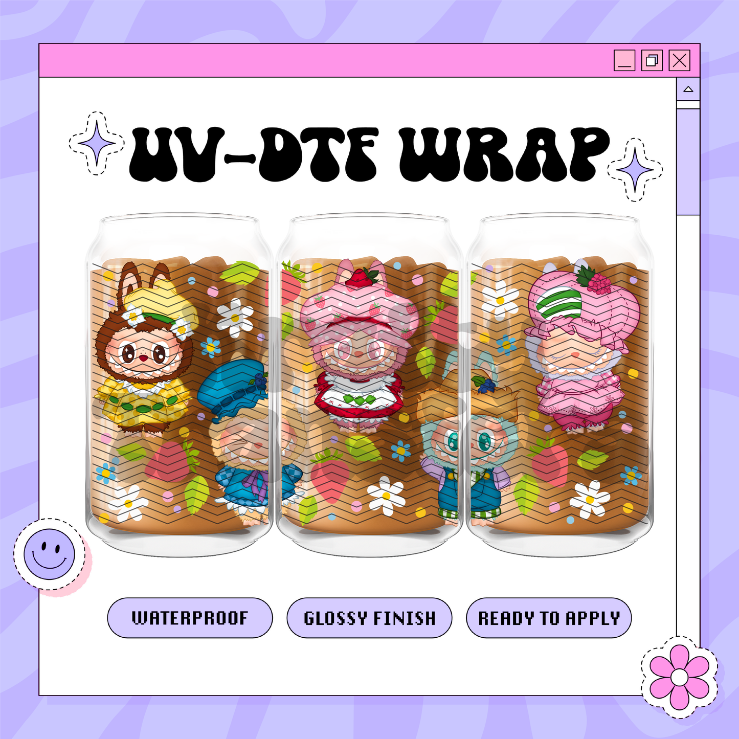 Strawberry & Friends Labubu - 16oz Glass Wrap