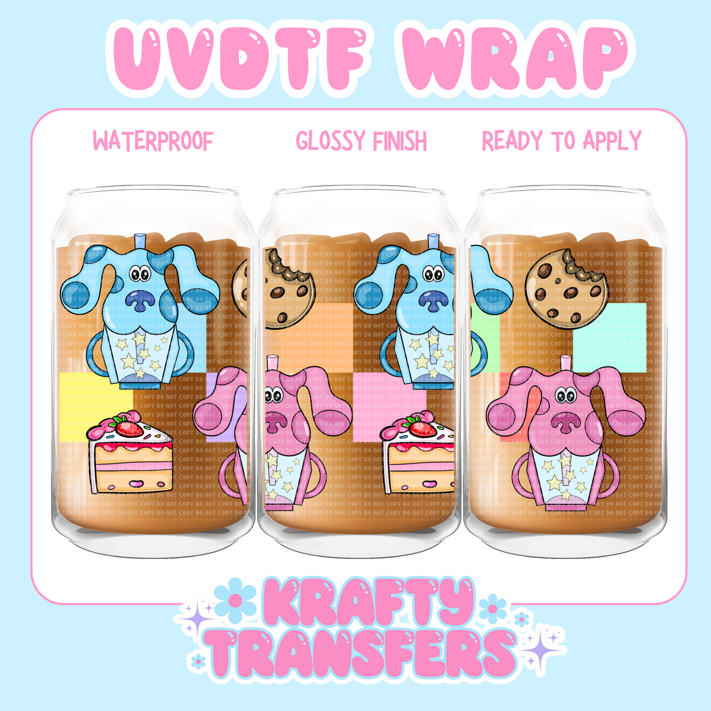 Blue & Pink Dogs - 16 oz UV DTF WRAP