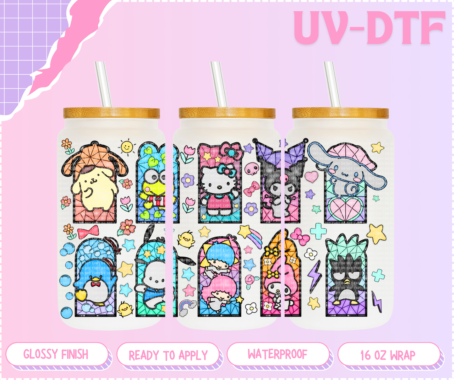 Kawaii Group Glass - 16 Oz UV DTF Wrap