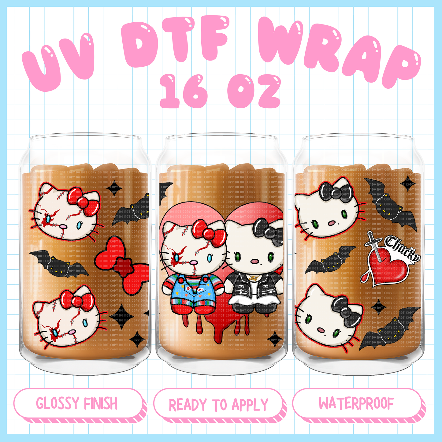 Chuck & Tiff Kawaii Spooky
- 16 oz UV DTF WRAP