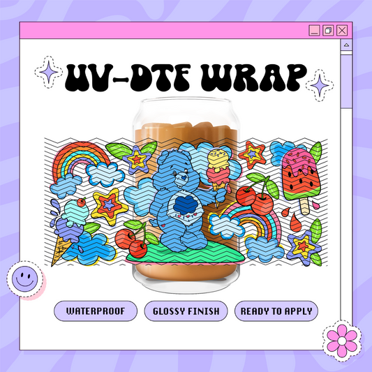 Summer Blue Bear- 16oz Glass Wrap