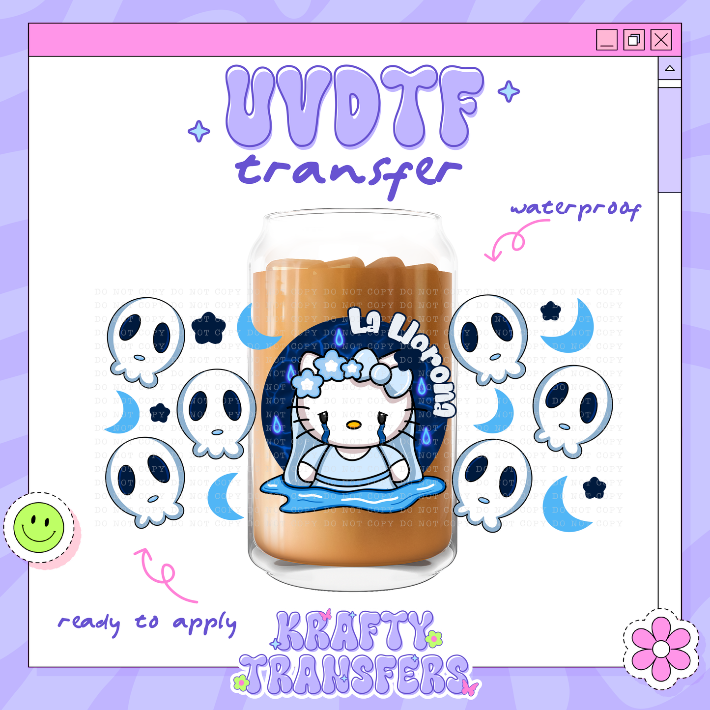 Spooky Kawaii Llorona Kitty - 16oz Glass Wrap