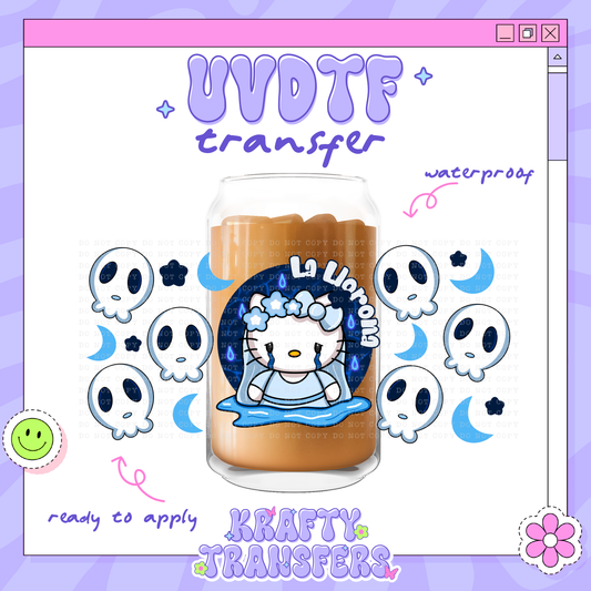 Spooky Kawaii Llorona Kitty - 16oz Glass Wrap