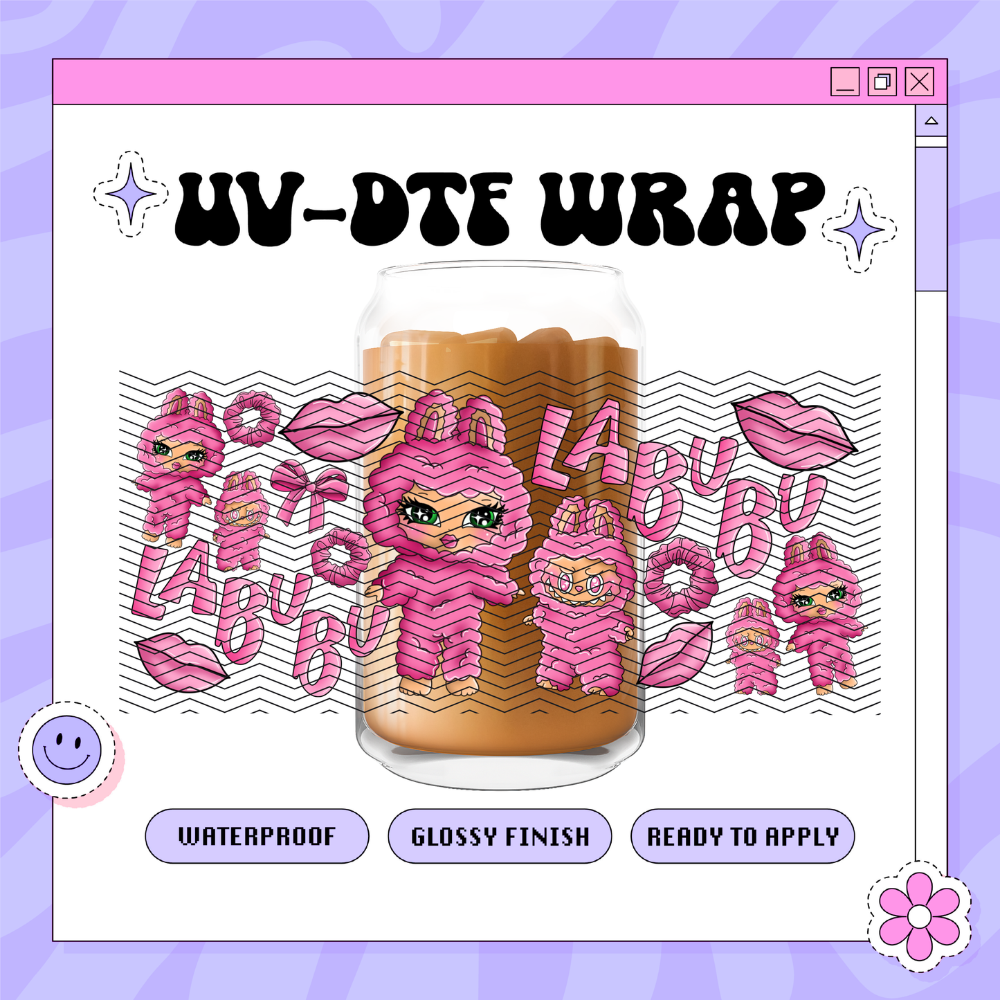 Labubu Pink Coquette- 16oz Glass Wrap