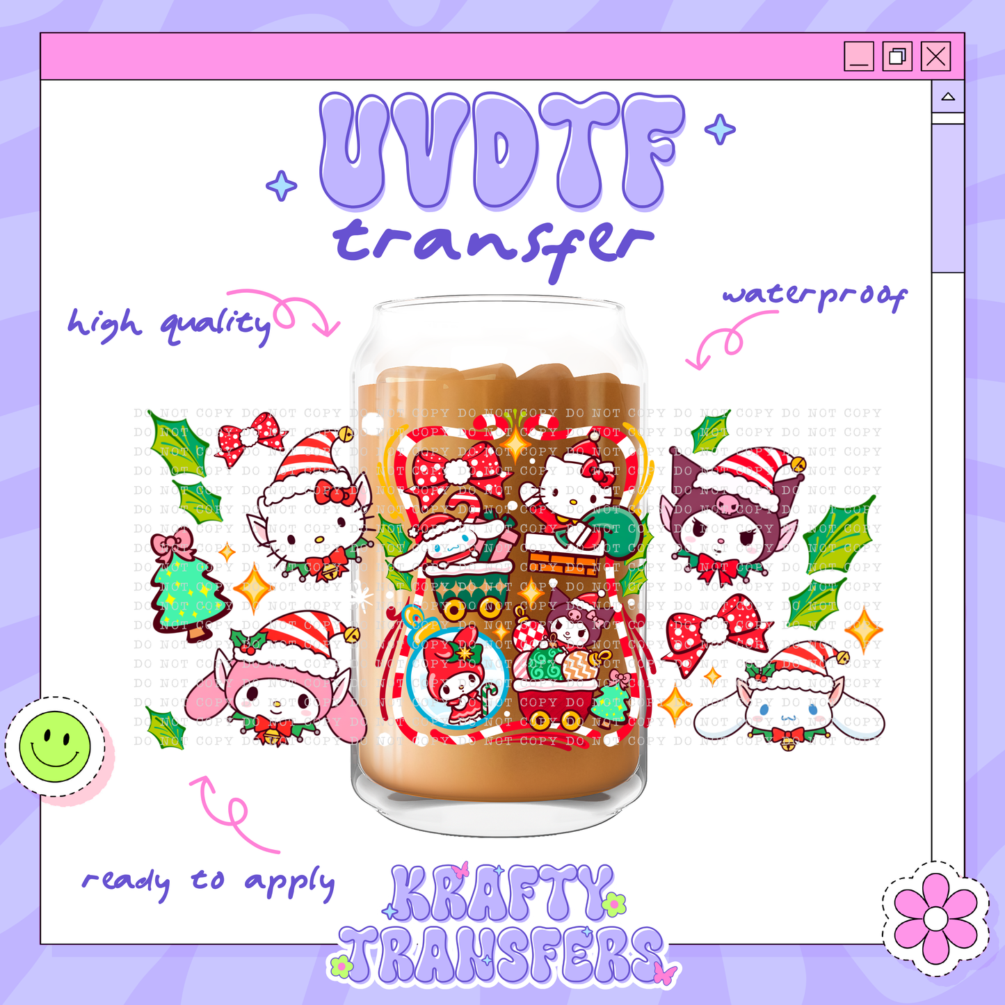 Xmas Kawaii Friends - 16oz Glass Wrap