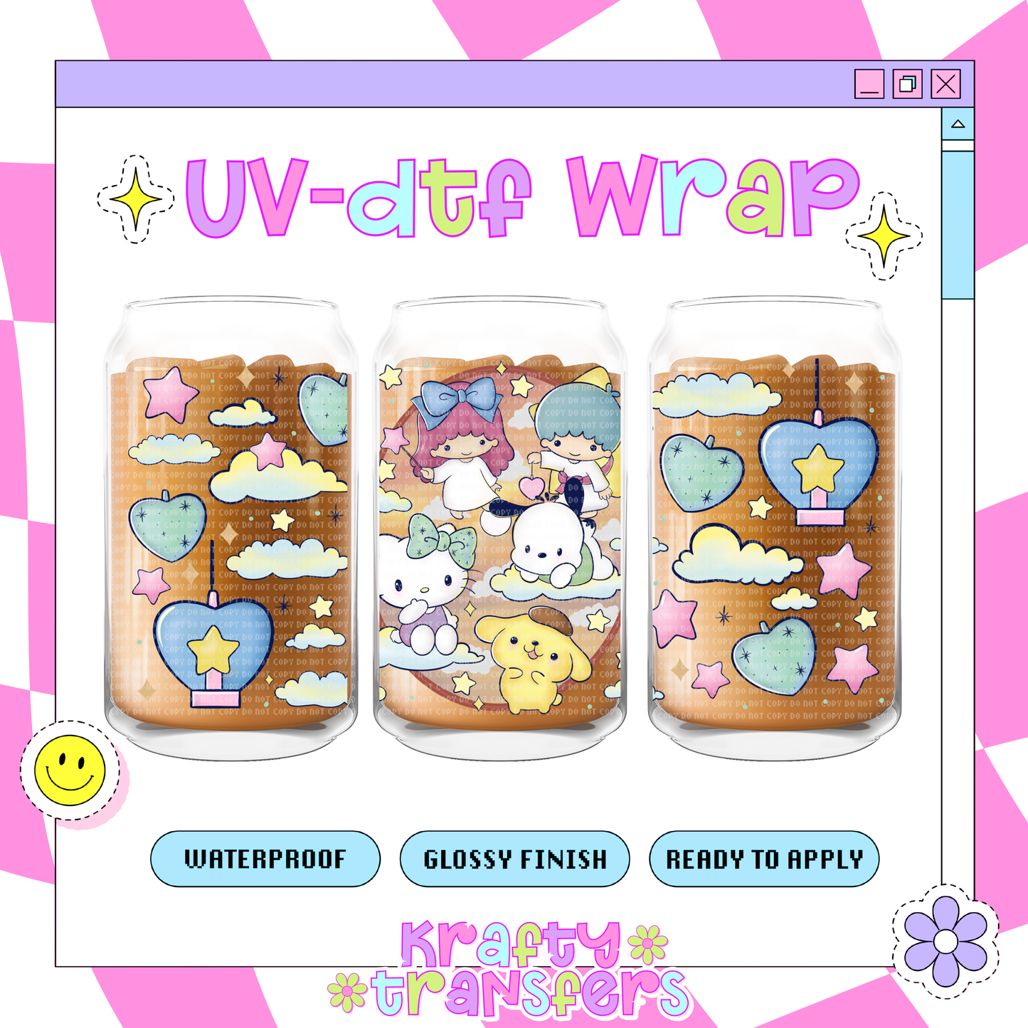 Kawaii Friends Stars - 16 oz Glass Wrap