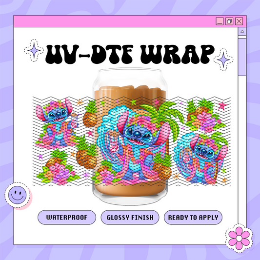 Dis Blue Alien + Summer Drinks - 16oz Glass Wrap