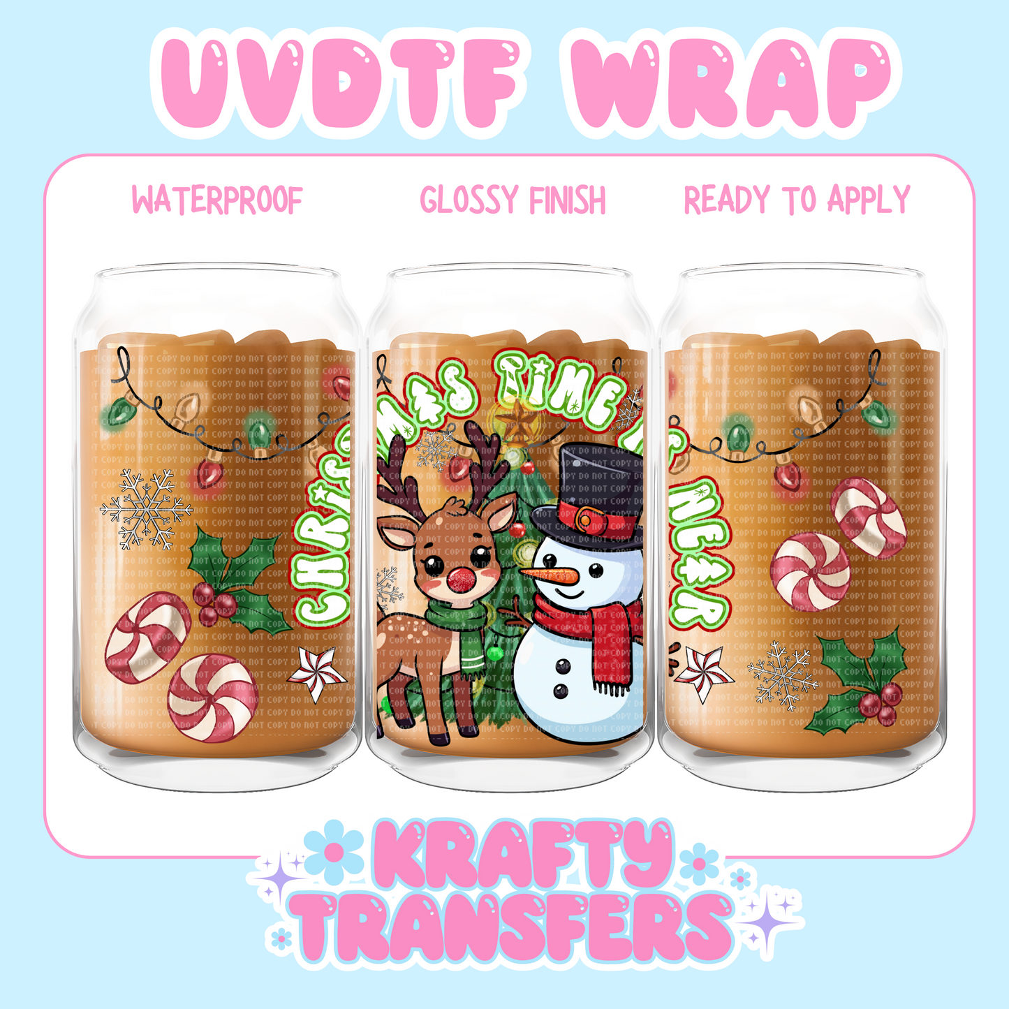 Xmas Time Snowman - 16 oz UV DTF WRAP