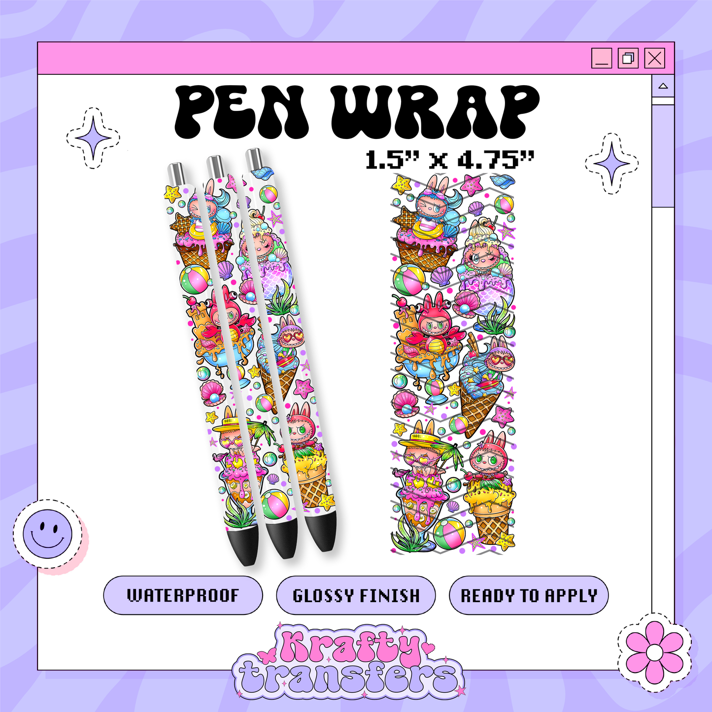Labubu Ice Cream UV-DTF Pen Wraps