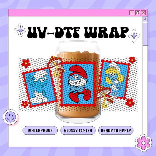 Y2K Blue+ Smurf Stamps - 16oz Glass Wrap