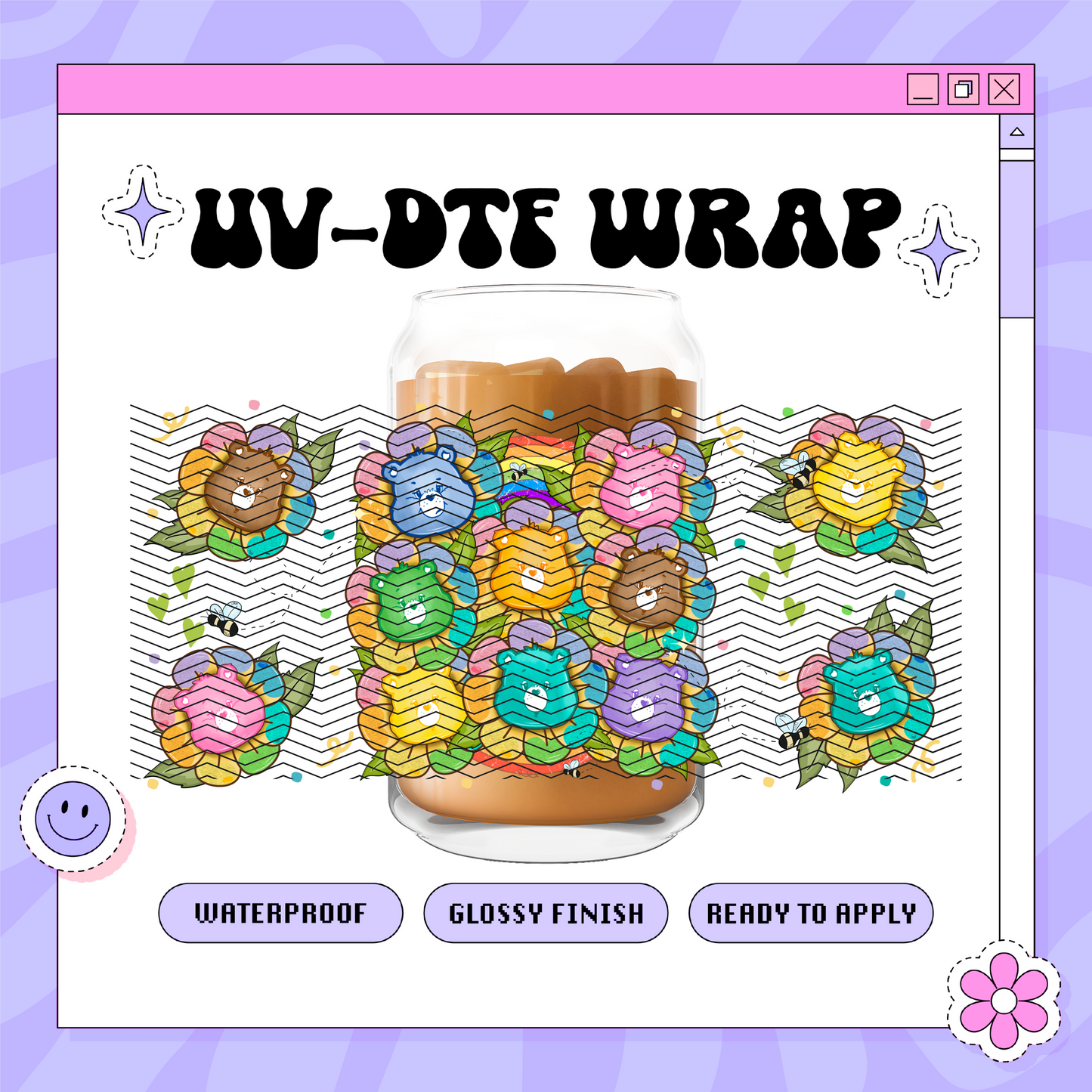 Sunshine + Rainbow Bears - 16oz Glass Wrap