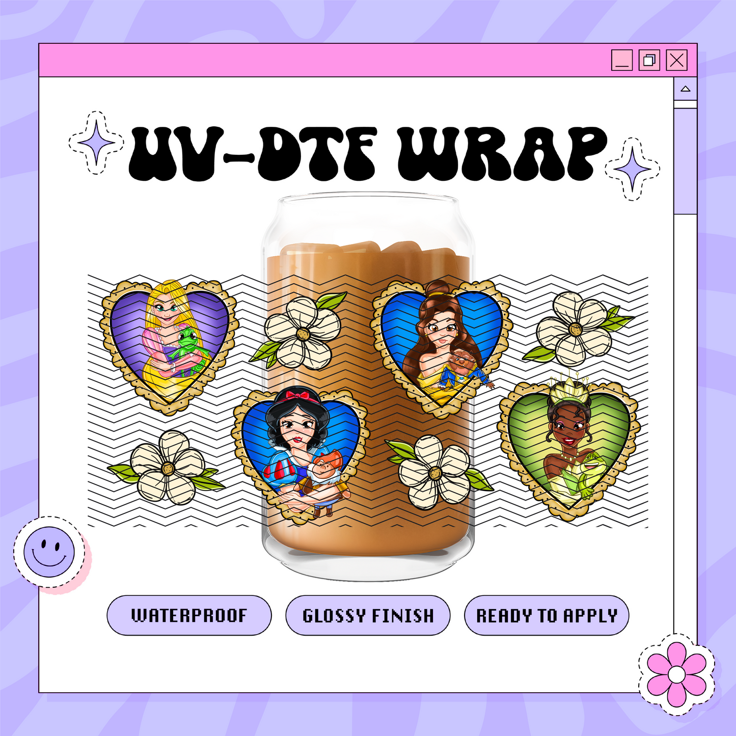 Dis Floral Multi-Princesses  - 16oz Glass Wrap