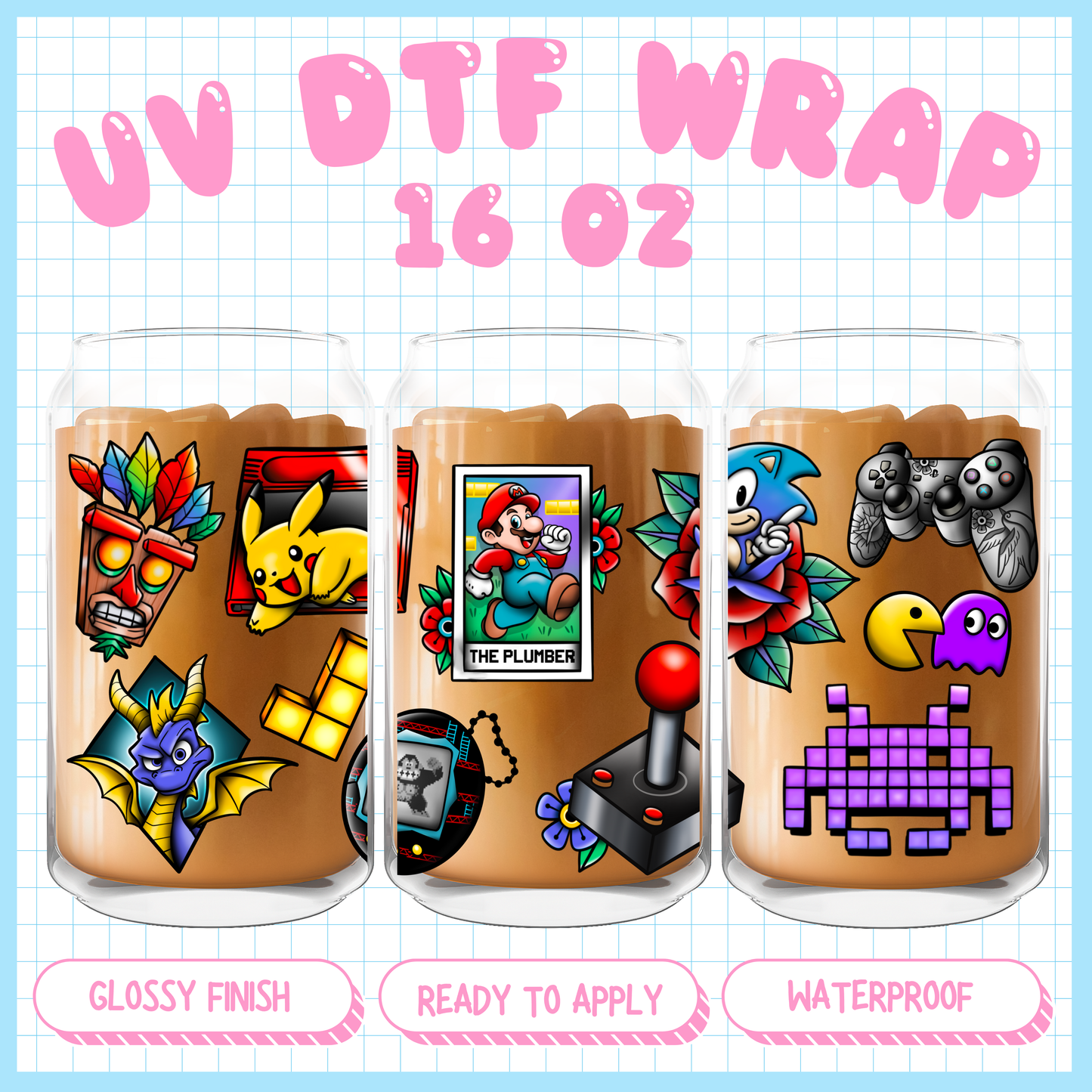 Retro Games
 - 16 oz UV DTF WRAP