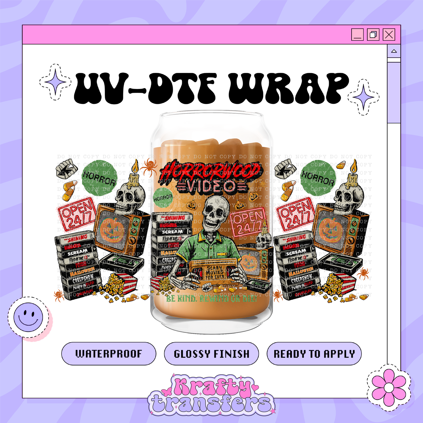 Spooky Horror Video - 16oz Glass Wrap